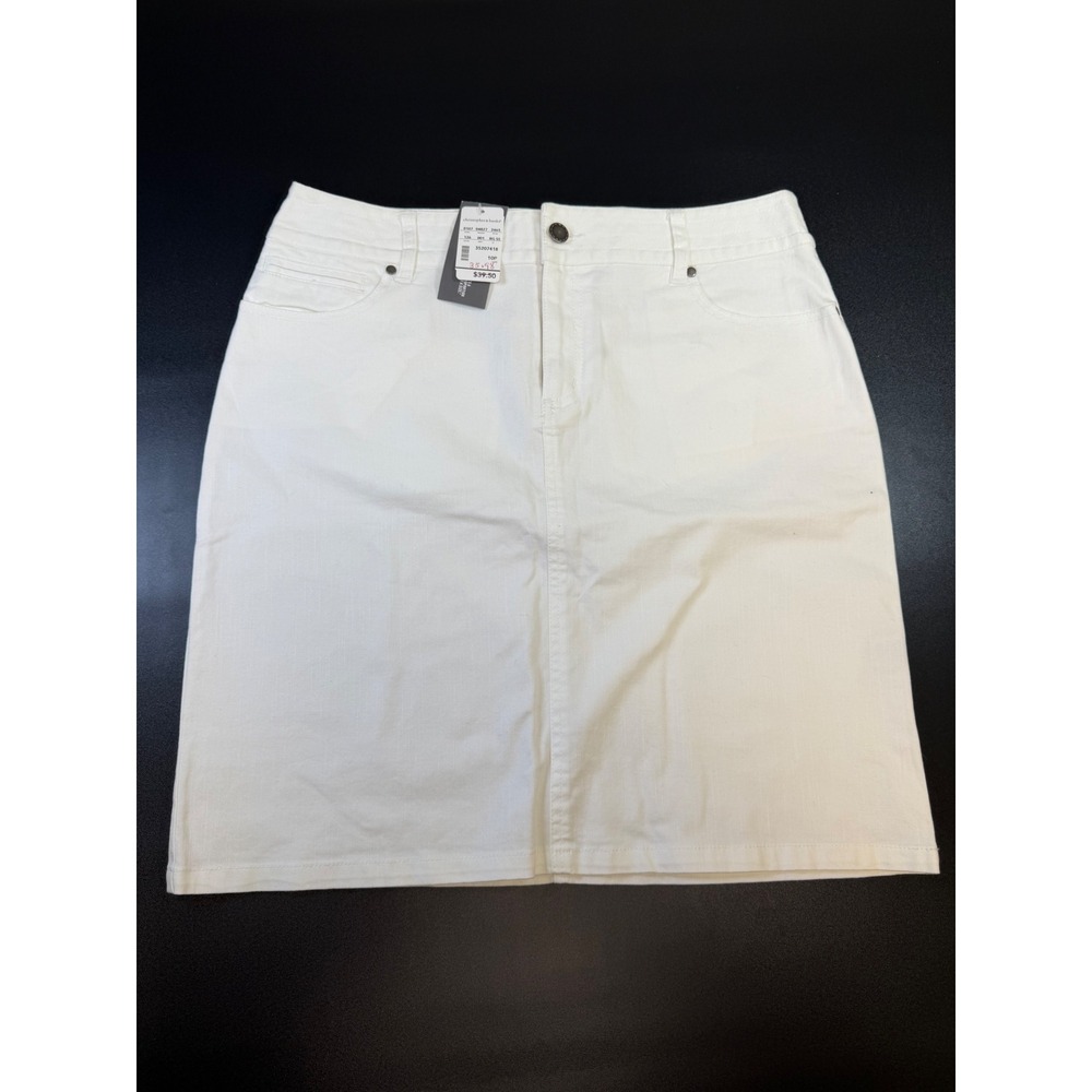 Christopher & Banks Petite White Denim Skirt Studded Back Pocket Size 10P NWT K4